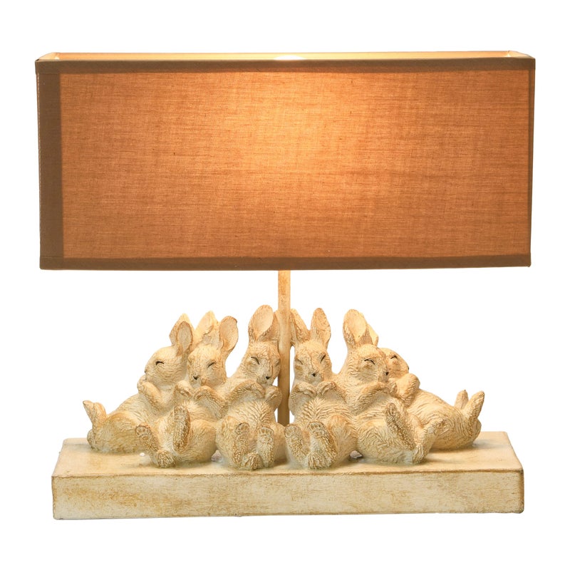 Creative Co-Op Whitewashed Rabbit Table Lamp with Sand Colored Linen Shade - Image 5